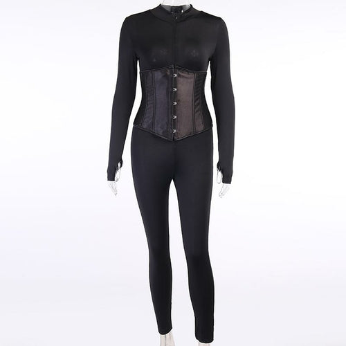 Women Casual Jumpsuit Solid with Corset Two-piece