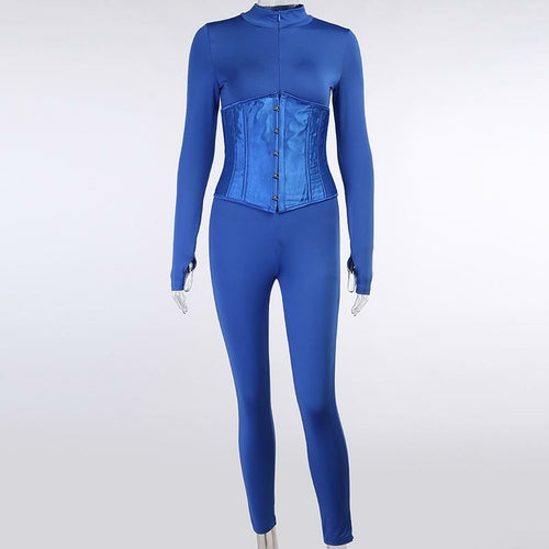 Women Casual Jumpsuit Solid with Corset Two-piece