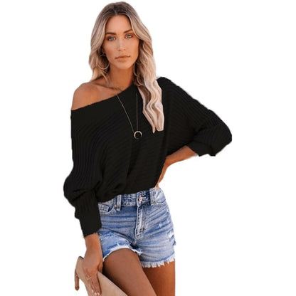 Solid Color Off Shoulder Knitted Pullover