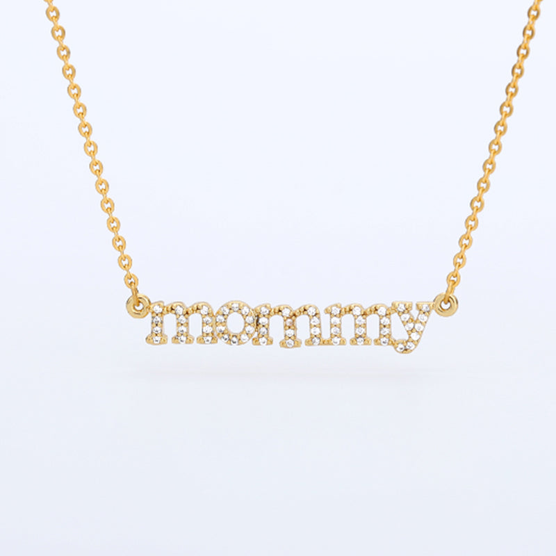 Crystal Pave CZ Letters mommy Pendant Necklace