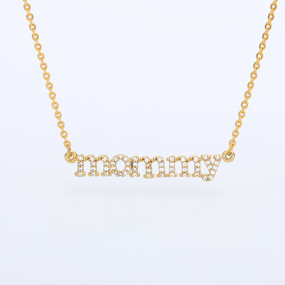 Crystal Pave CZ Letters mommy Pendant Necklace