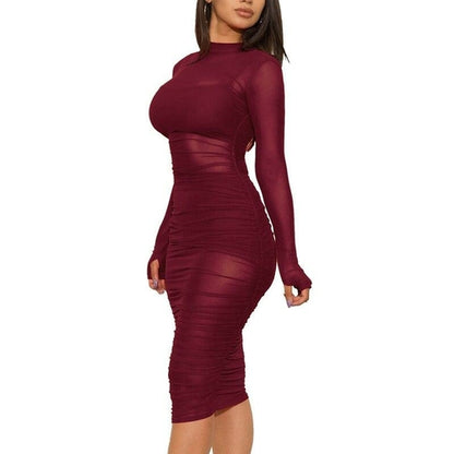 3 Piece Set Mesh Long Sleeve Mini Dress 