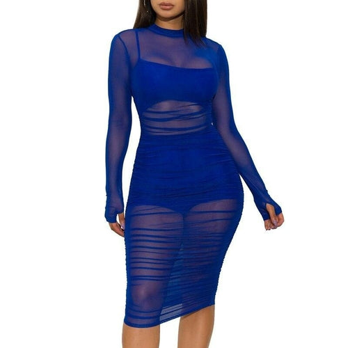 3 Piece Set Mesh Long Sleeve Mini Dress