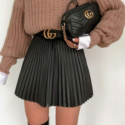 High Waist Pleated Mini Skirt