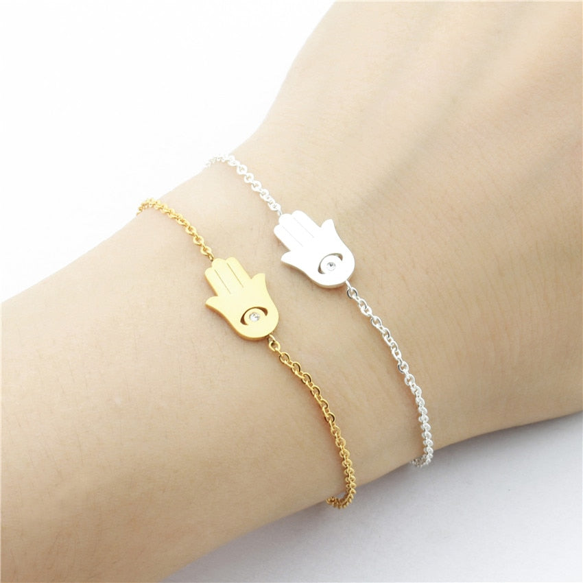 Good Luck Hamsa Charm Bracelet Turkey Evil Eye CZ