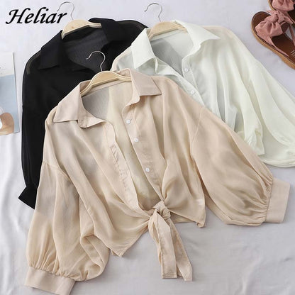 Chiffon Half Sleeve Button Up Blouses