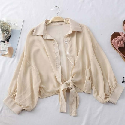 Chiffon Half Sleeve Button Up Blouses