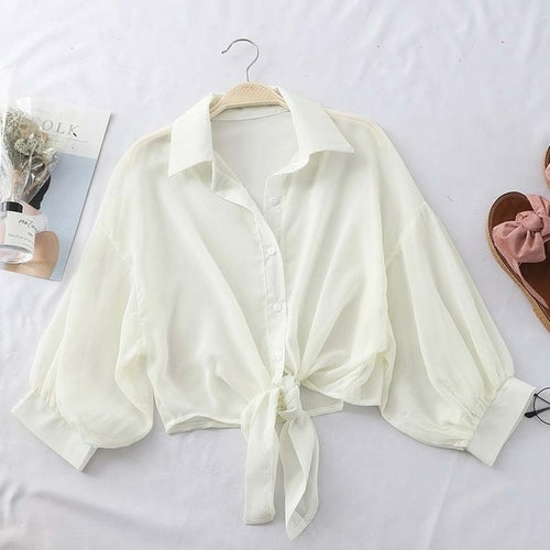 Chiffon Half Sleeve Button Up Blouses