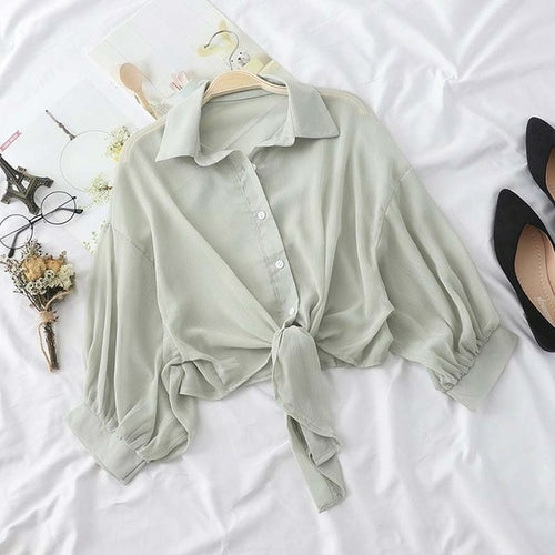 Chiffon Half Sleeve Button Up Blouses