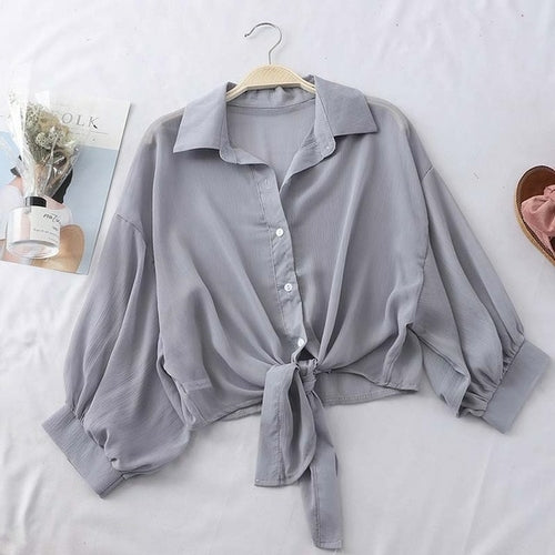 Chiffon Half Sleeve Button Up Blouses