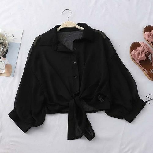 Chiffon Half Sleeve Button Up Blouses