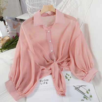 Chiffon Half Sleeve Button Up Blouses