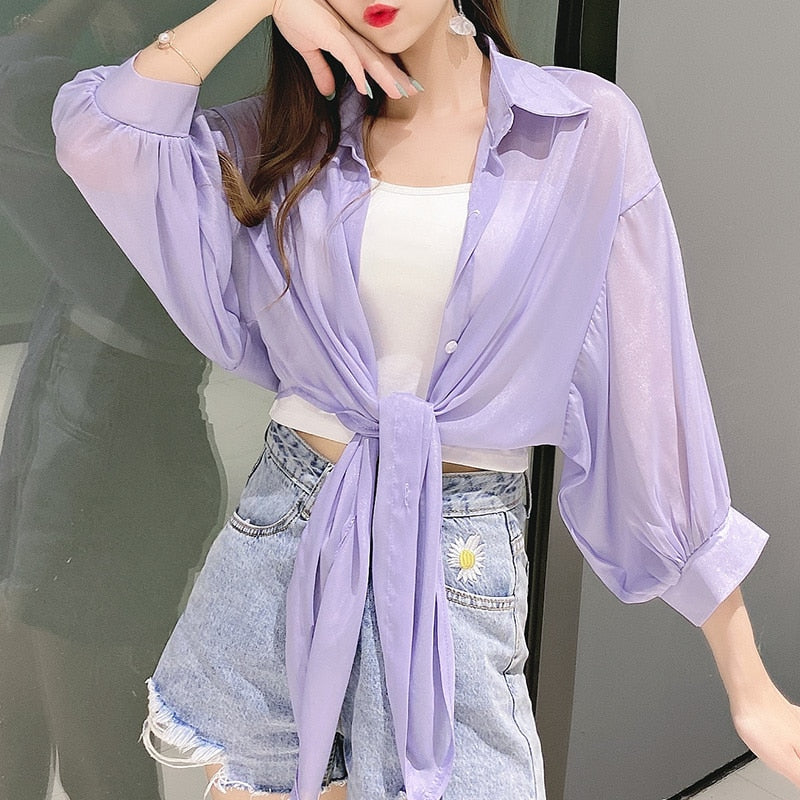 Chiffon Half Sleeve Button Up Blouses