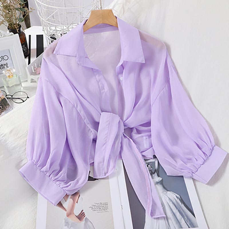 Chiffon Half Sleeve Button Up Blouses