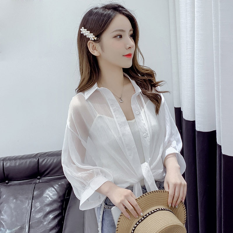 Chiffon Half Sleeve Button Up Blouses