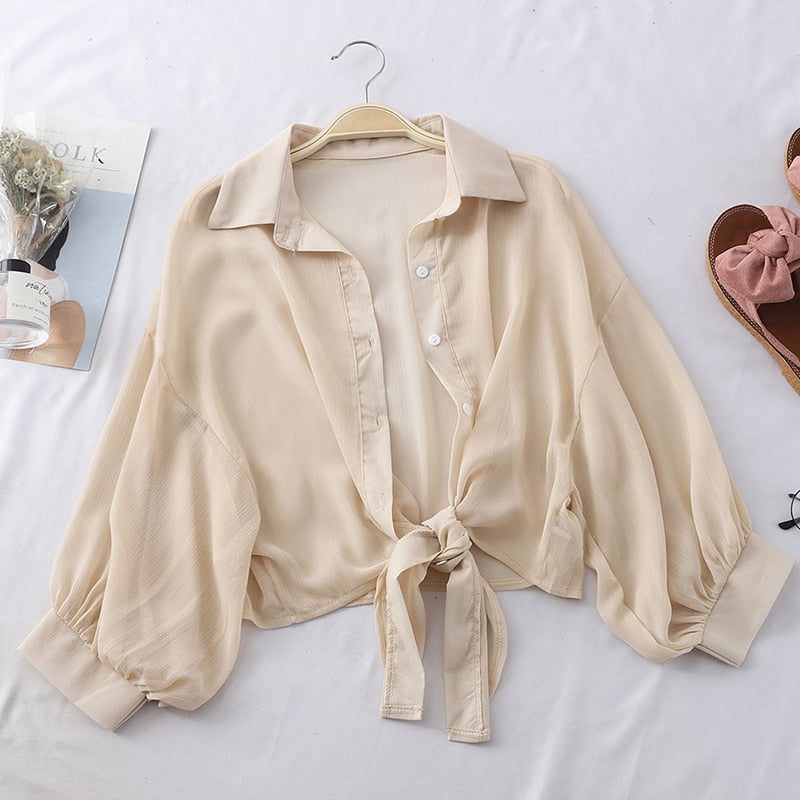 Chiffon Half Sleeve Button Up Blouses