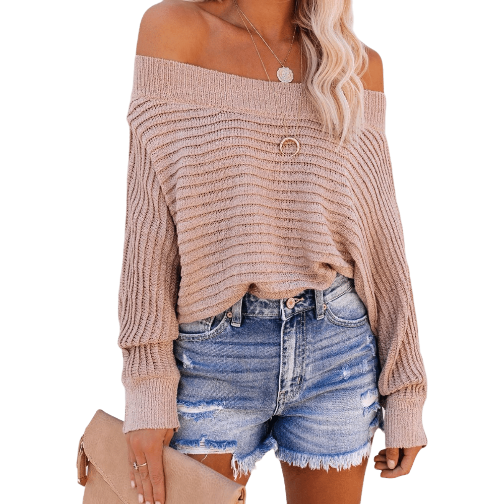 Solid Color Off Shoulder Knitted Pullover