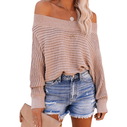 Solid Color Off Shoulder Knitted Pullover