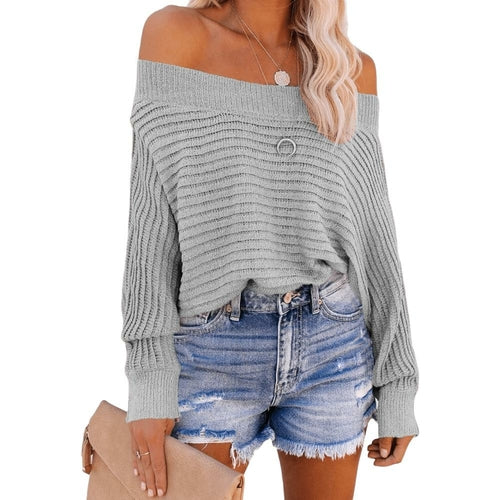 Solid Color Off Shoulder Knitted Pullover