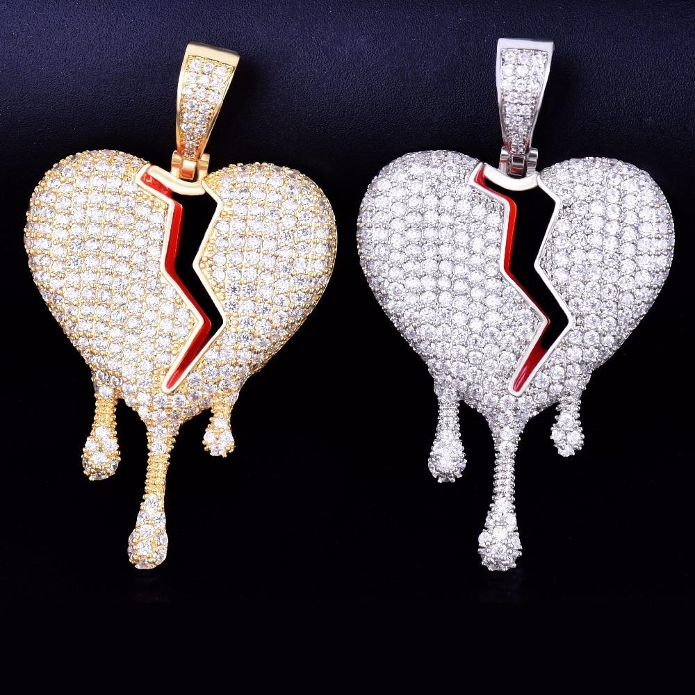 Red Color oil Drip Heart Necklace & Pendant With Tennis Chain Gold