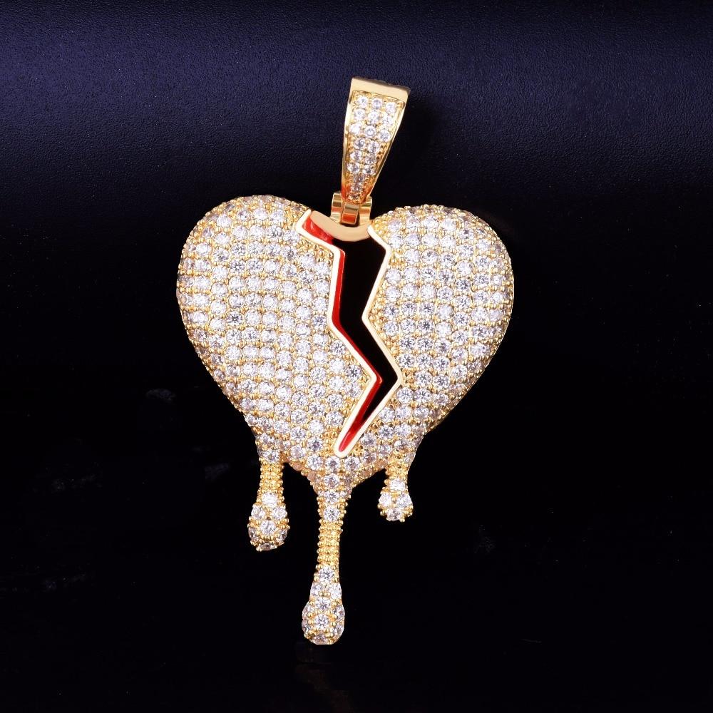 Red Color oil Drip Heart Necklace & Pendant With Tennis Chain Gold