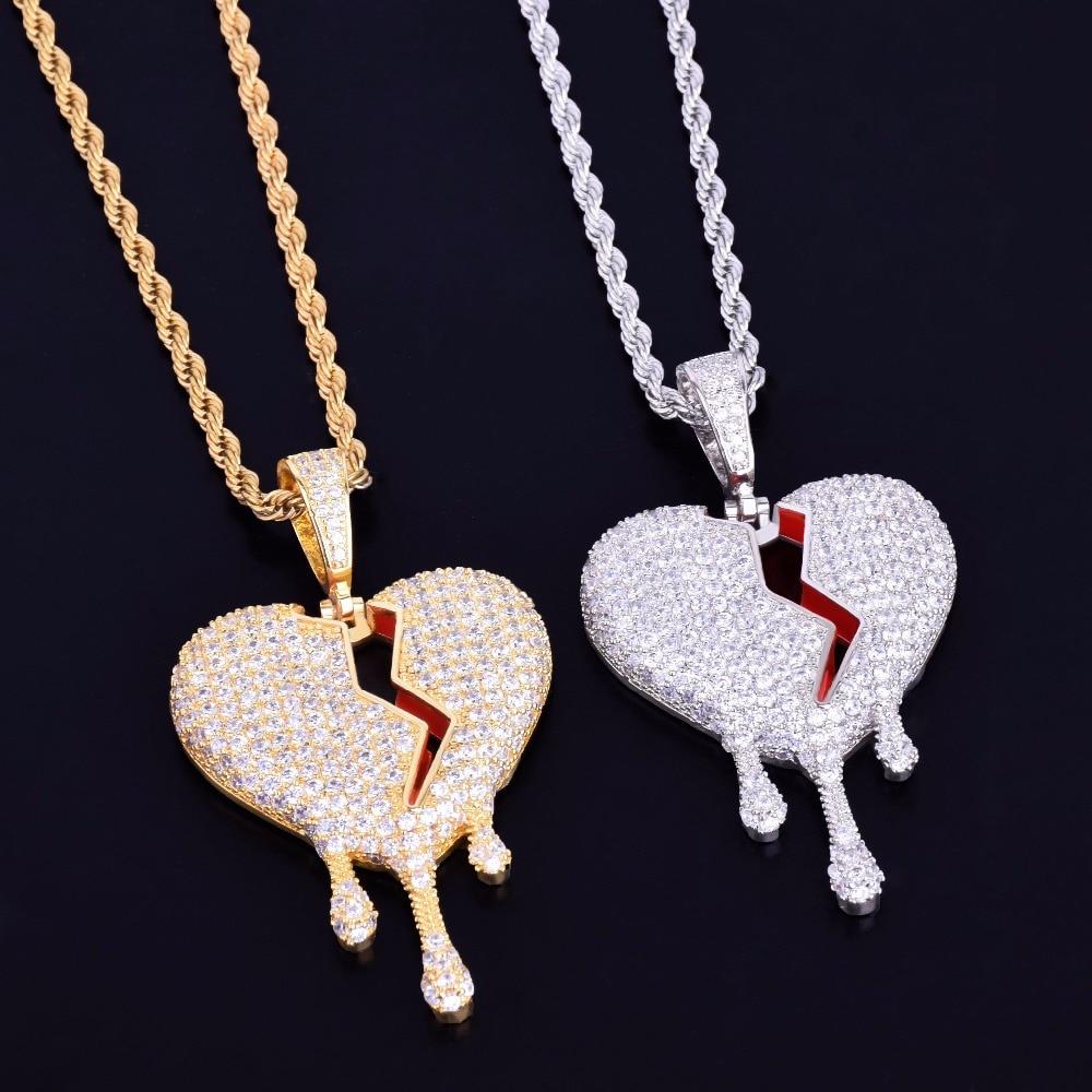 Red Color oil Drip Heart Necklace & Pendant With Tennis Chain Gold