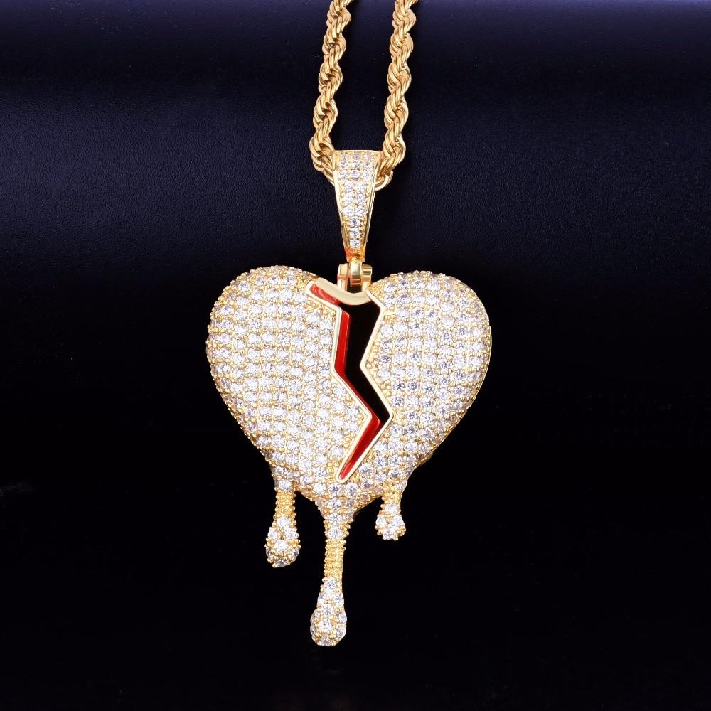 Red Color oil Drip Heart Necklace & Pendant With Tennis Chain Gold