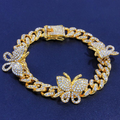 Zircon Butterfly Cuban Link Ankle Bracelet 