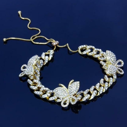 Zircon Butterfly Cuban Link Ankle Bracelet